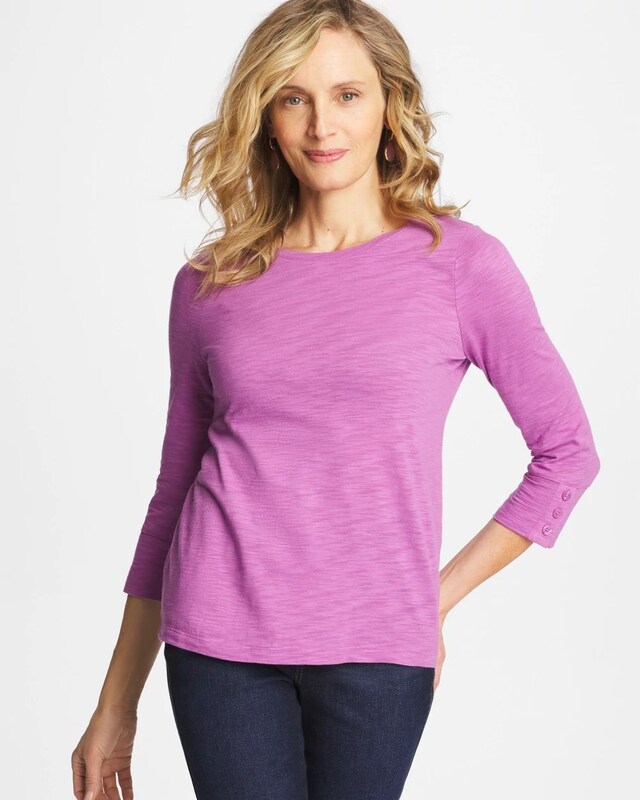 Cotton Slub 3/4 Sleeve Button Tee